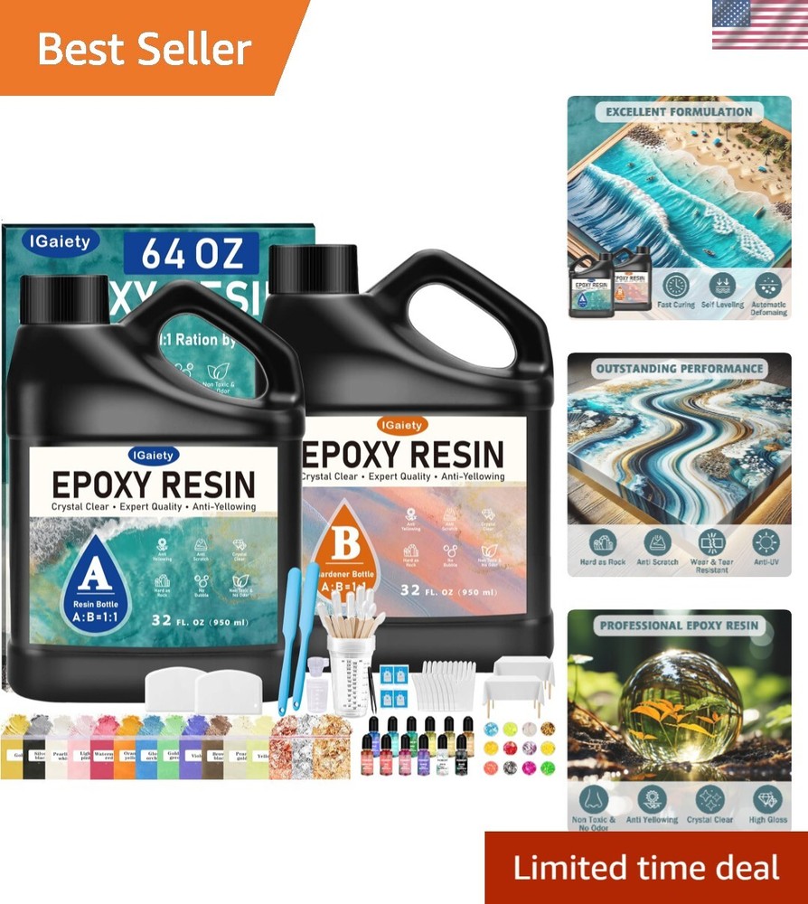 64oz Fast-Cure Epoxy Resin Kit for Clear Casting, Coating & DIY Crafts with High Gloss Finish