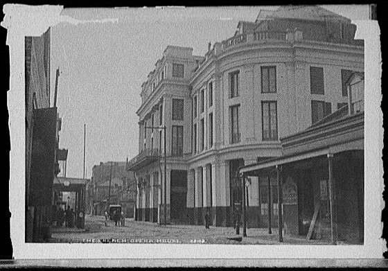 French Opera House,streets,New Orleans,Louisiana,LA,Detroit Publishing Co,1880