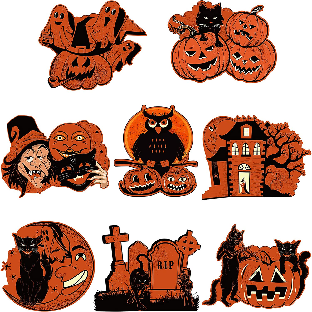 8 Pieces Vintage Halloween Party Decorations, Assorted Black Orange Retro Hallow
