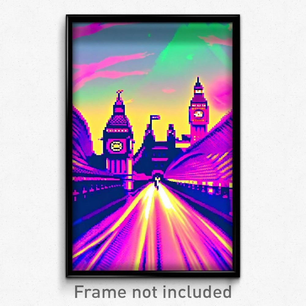 Pixel Art Poster - Glitchy London (8 Bit Psychedelic Trippy Video Game Print)