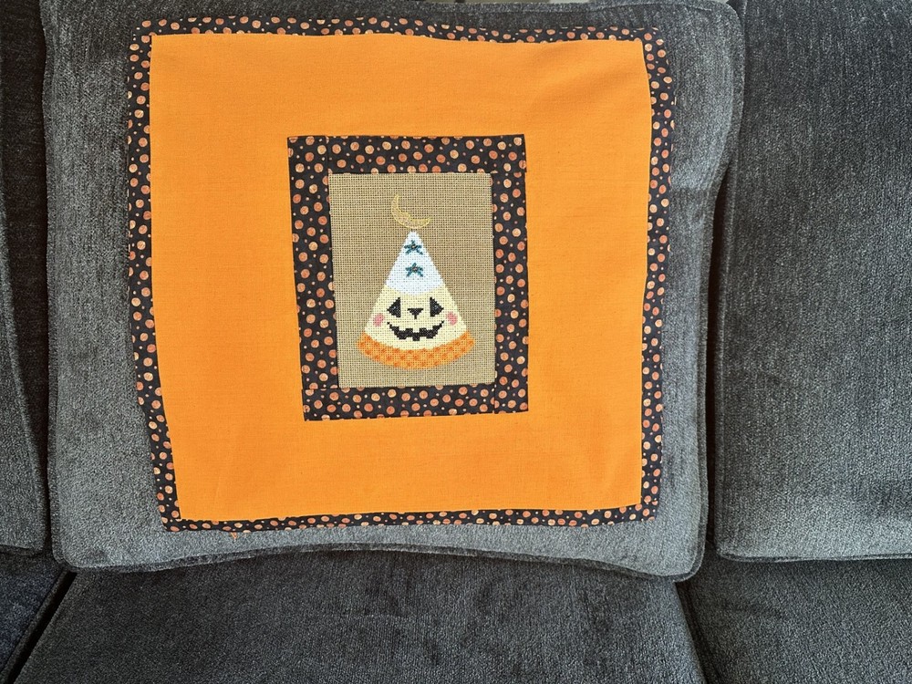 Halloween Candy Corn w/ Bead Embellishment_17.5x17.5 Pillow Cover w/ Zipper