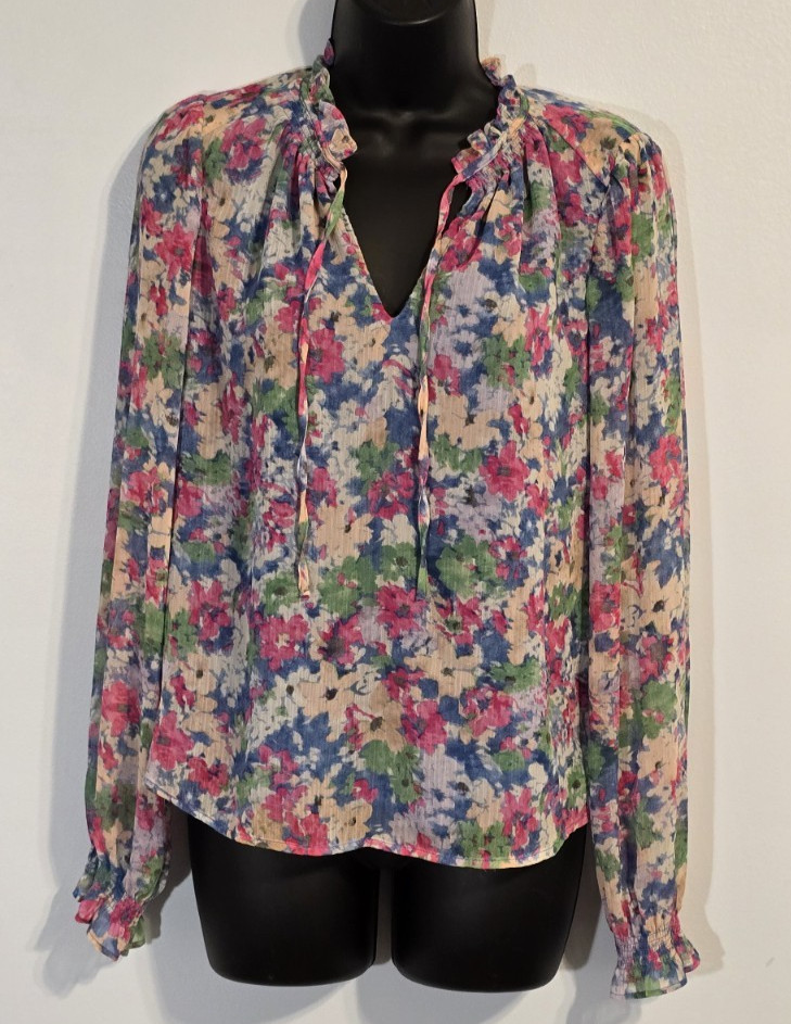 Cupcakes & Cashmere Women’s Blue Floral Long Sleeve Blouse Size Small