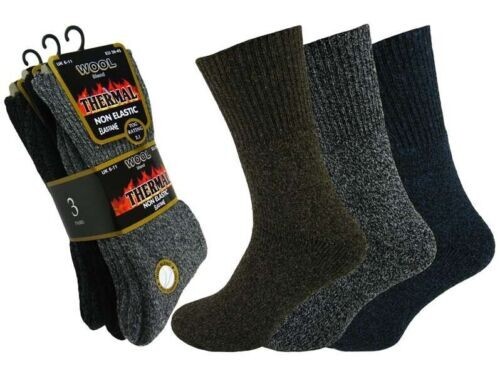 6 Pairs Mens 2.1 Tog Non Elastic Wool Blend Loose Top Thermal Socks UK Size 6-11