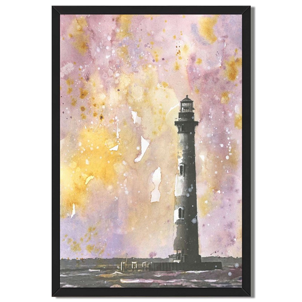 Sunset Lighthouse Seascape Framed Canvas Print Coastal Wall Art Decor
