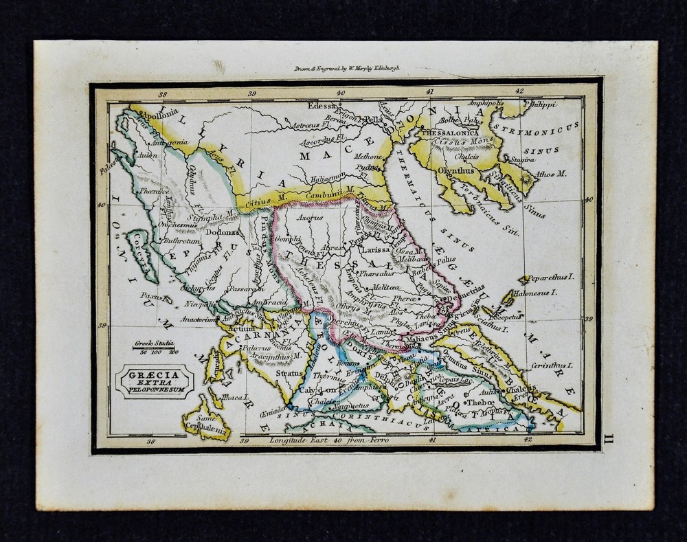 1832 Murphy Antique Map Graecia Extra Peloponnesum Ancient Greece Delphi Sparta