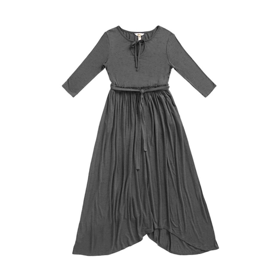 Matilda Jane Go West Dress Women L Gray Asym Hem Pockets Keyhole Waist Tie