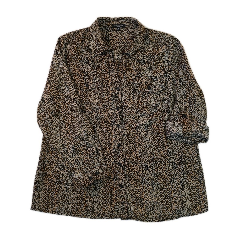 Vintage Notations Leopard Print Button Up Blouse - Size 2X
