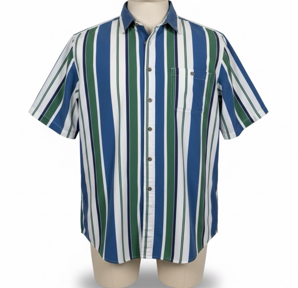 90s Vintage Basic Edition Striped Button-down Short-Sleeve Grunge Men's L Large