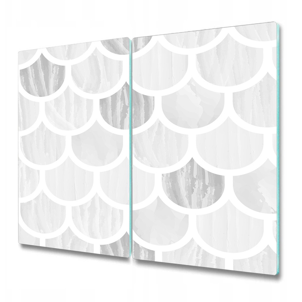 Serving Chopping Board Glass Cover Watercolour scallops Brush strokes Flop