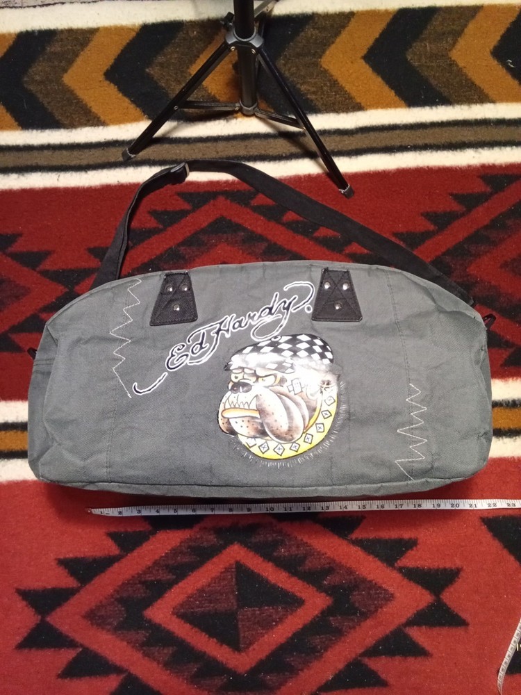 VTG Y2K Ed Hardy Travel Duffle Tote Gym Bag Carry On Overnight Distressed Bag