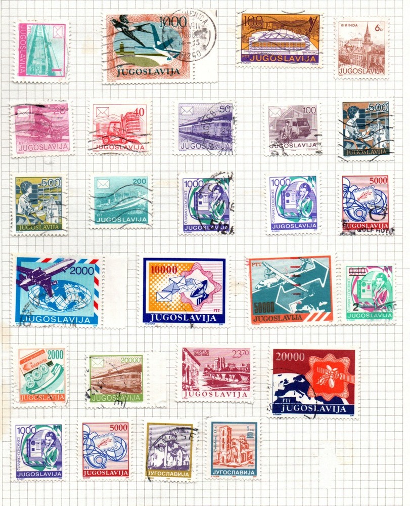 Yugoslavia selection of 26 used stamps mounted on album page.