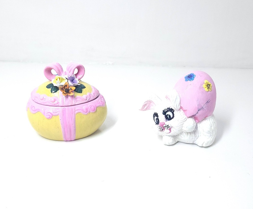 Ceramic Easter Egg Trinket & Bunny Lot