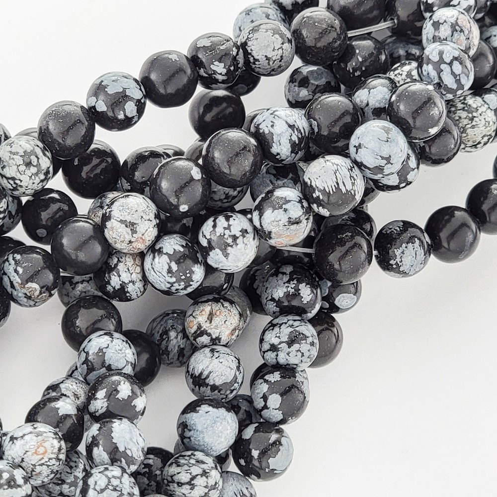 Snowflake Obsidian Black Gray Gemstone 6mm 8mm 10mm Natural Smooth Round