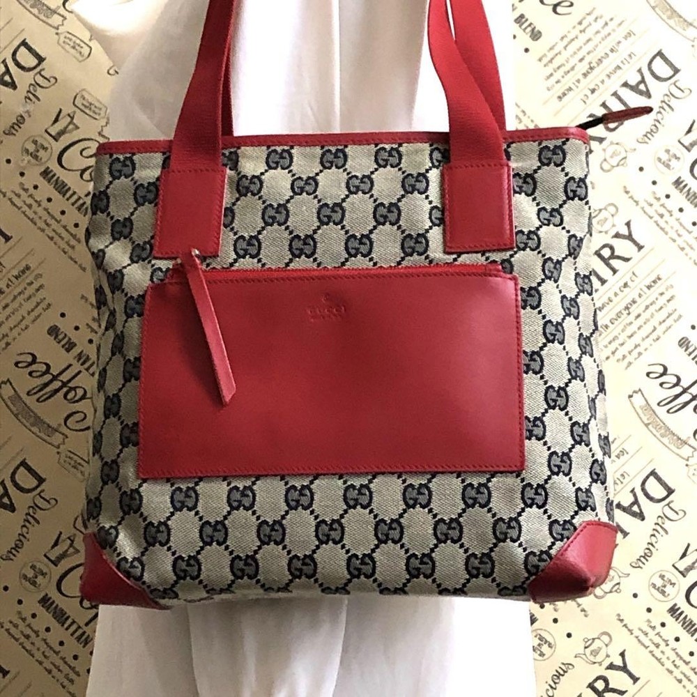 GUCCI GG Canvas Tote Bag in Red Authentic G0402255