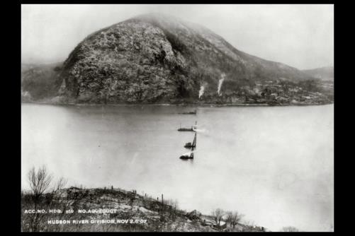 Catskill Aqueduct construction,Hudson River Crossing,Breakneck Mountain,1907