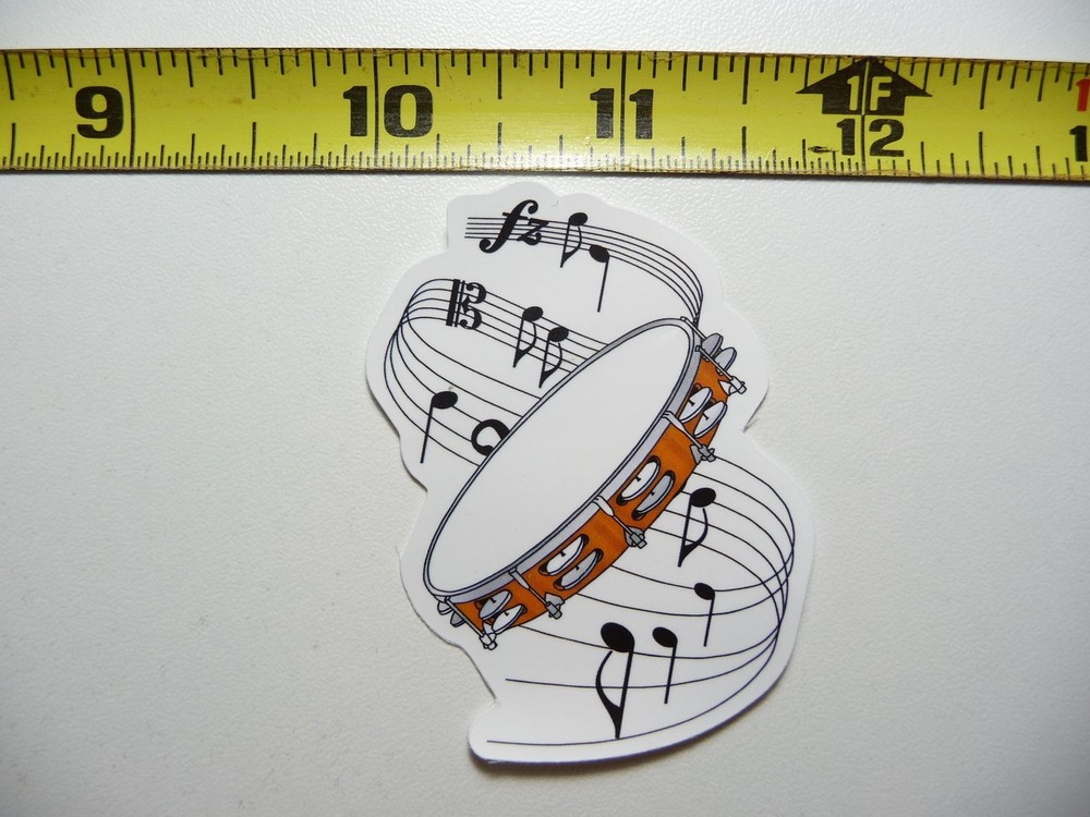 Colorful Tambourine Music Note Sticker Decal for Musicians