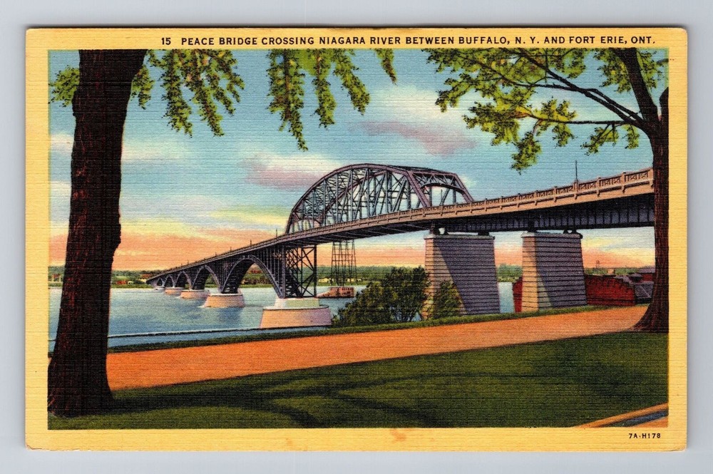Buffalo NY-New York, Peace Bridge Crossing Niagara River, Vintage Postcard