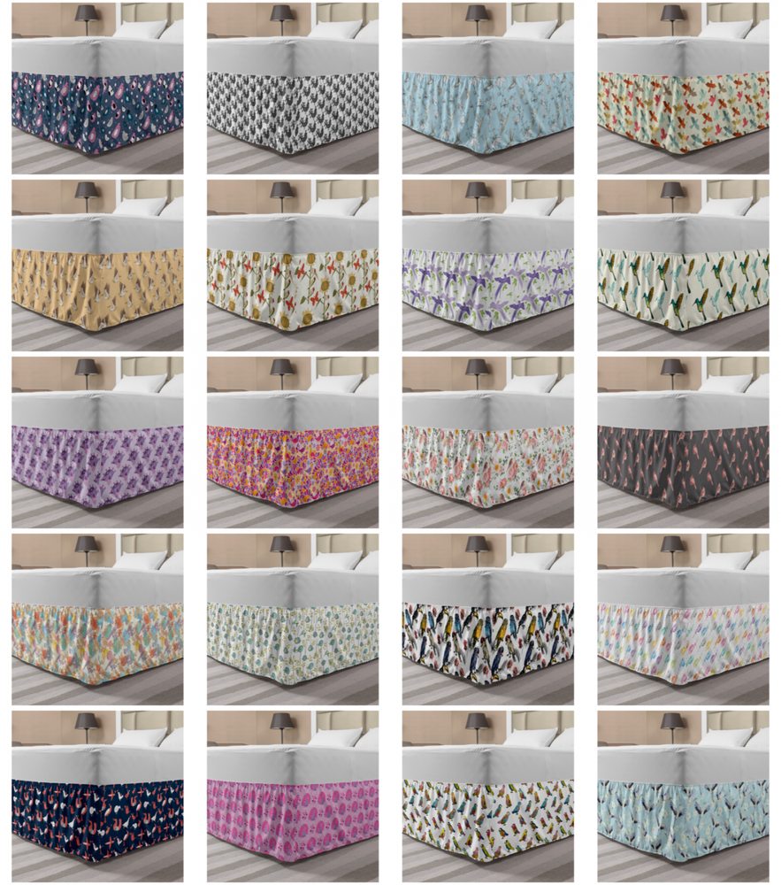 Ambesonne Bird Pattern Bedskirt Elastic Wrap Around Skirt Gathered Design