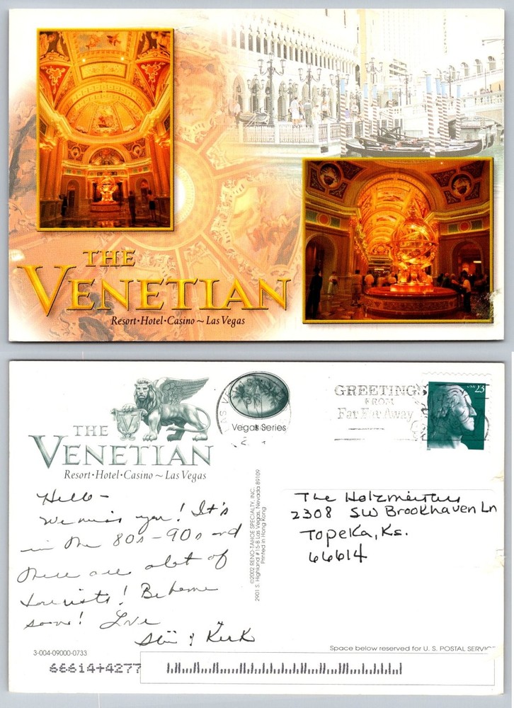 The Venetian Las Vegas Postcard 2002 Resort Casino Gondolas & Interiors