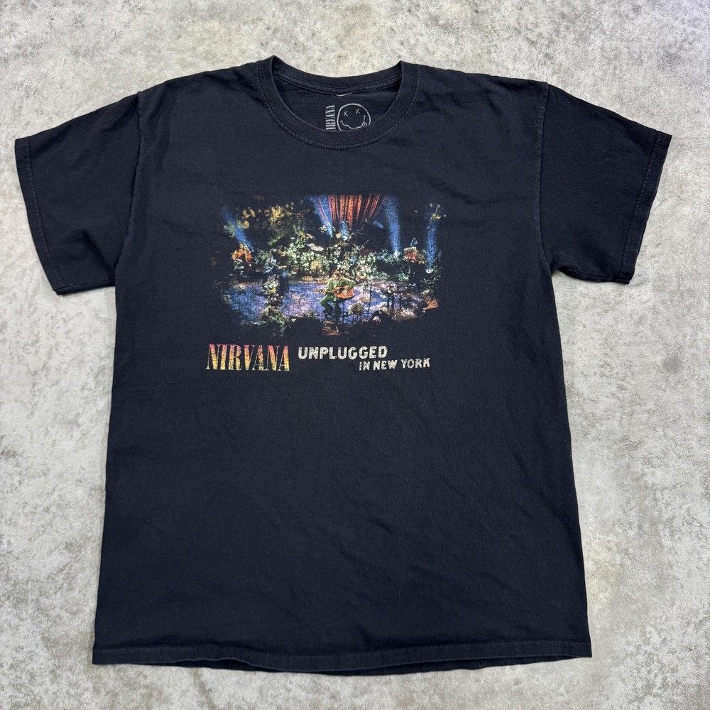 Nirvana Shirt Mens Large Black Unplugged In New York Concert Band Rock Tee Music