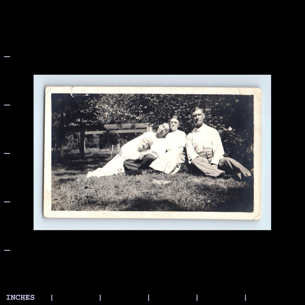 Vintage Photo MEN AND WOMEN SITTING IN YARD