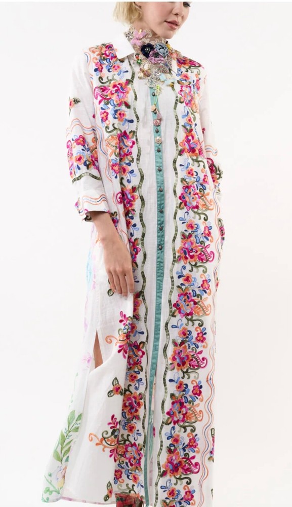 ARATTA, Beauty Mark Maxi Duster /Embroidered button up duster/XS runs big