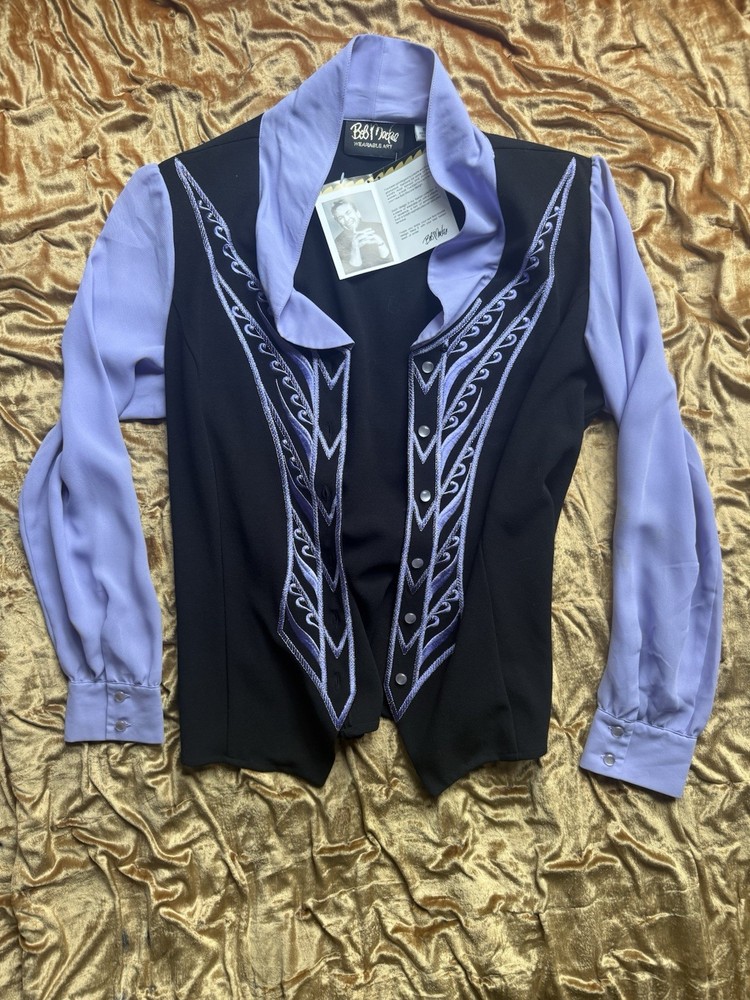 Bob Mackie Wearable Art Blouse S Purple Black Embroidered Western Glam 💜✨