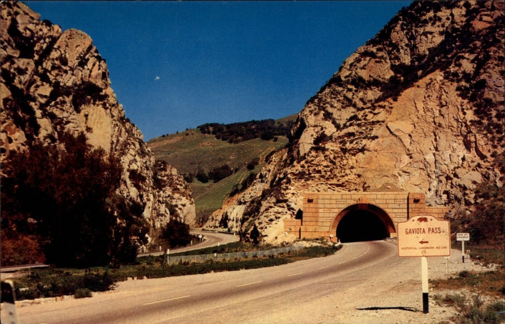 Gaviota Pass California mountain tunnel rock formations unused vintage postcard
