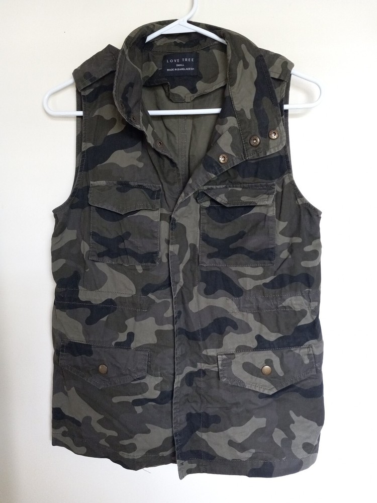 LOVE TREE Women’s Camouflage Cotton Snap Front Pockets Vest Size S
