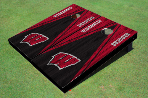 University of Wisconsin Black and Red Matching Wood Look Triangle Cornhole Board