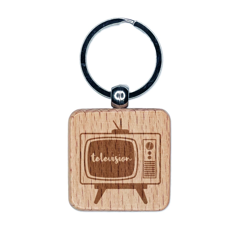 Juego de TV de Colección Retro Televisión Grabada Madera Cuadrada Llavero Etiqueta Dije