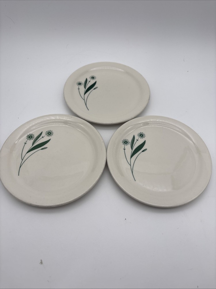 Set Of 3 Homer Laughlin Restaurant Ware USA 5 5/8” Bread Plates Green Field