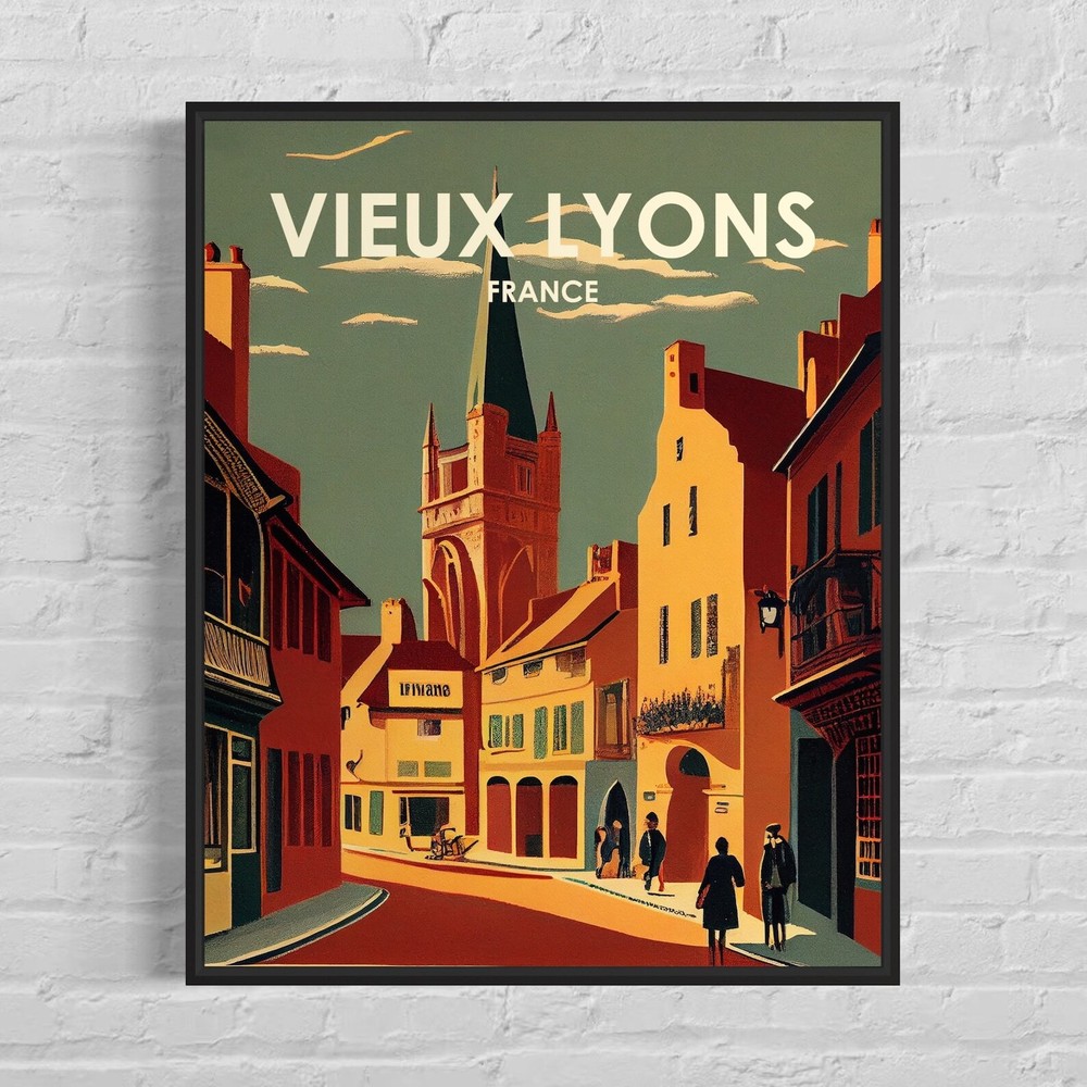 Vieux Lyons France Retro Art Print Vieux Lyons France Wall Art Illustration