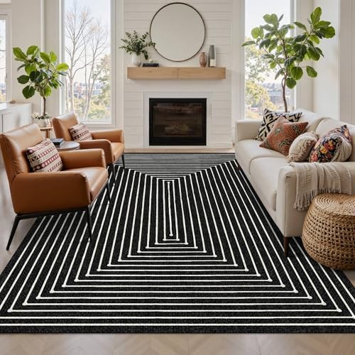 5x7 Area Rugs for Living Room Bedroom, Modern Abstract Washable Rug, Boho Non