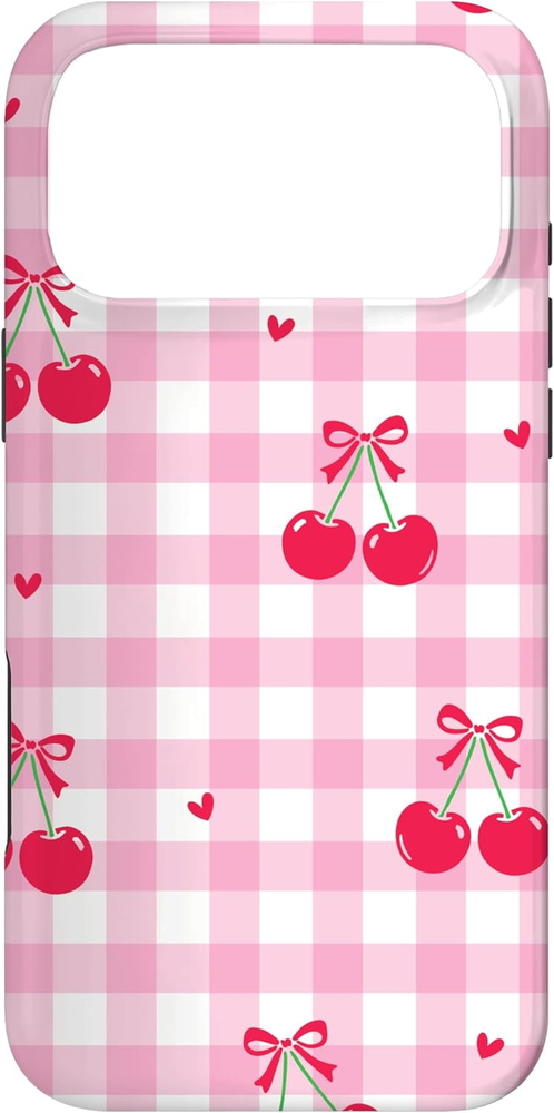 Cute Cherry Gingham Pink Retro Fruit Aesthetic Phone Cover Case for Iphone 17 Pr