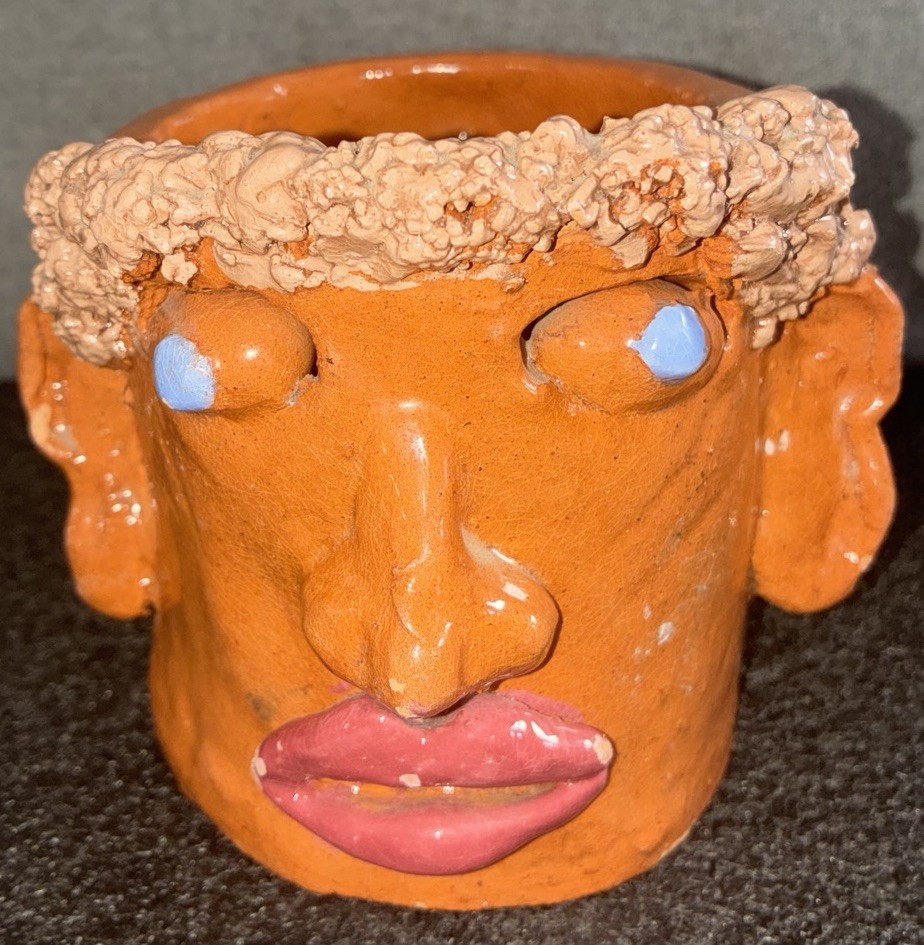 OOAK Southern Folk Art Pottery Scary/Ugly Face Mug / Planter