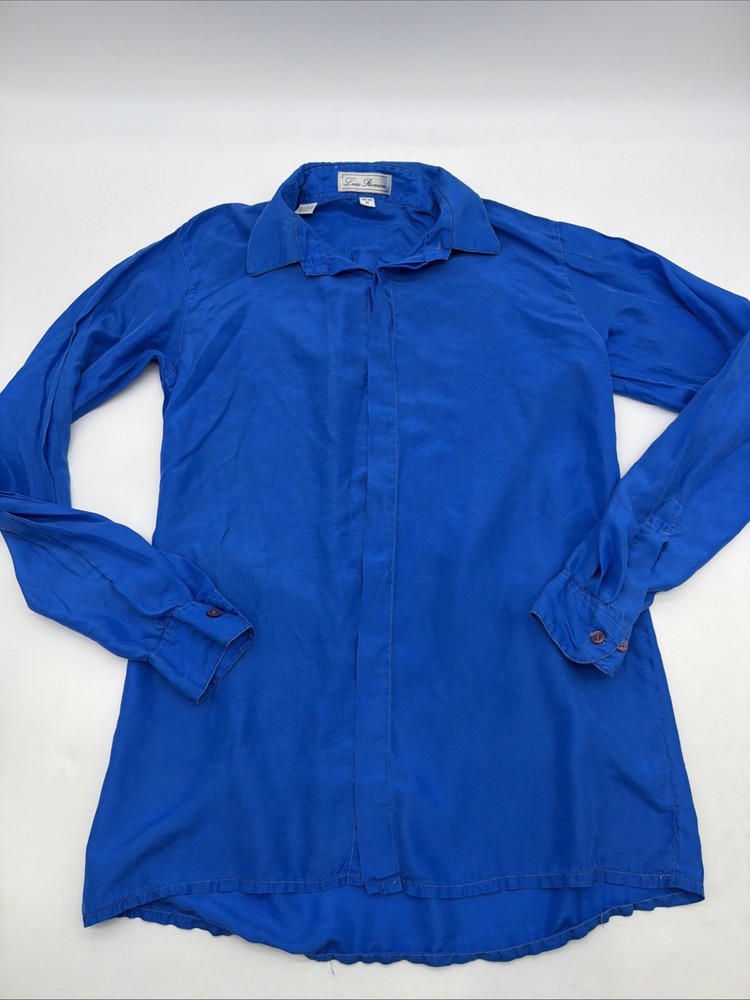 Lucio Romano Pure Silk Button Up Shirt Women M Blue .#43718