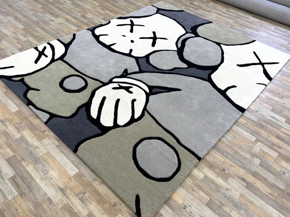 Hand-Tufted Wool Rug 8x10 – KAWS Inspired Modern Gray Art Carpet for Living  Rug