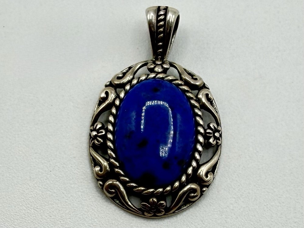 Vintage Carolyn Pollack 925 Sterling Silver Lapis Lazuli Floral Pendant