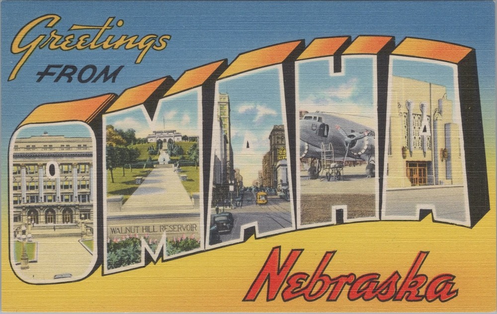 Vintage Omaha Nebraska Linen Postcard Greetings from Landmark Views