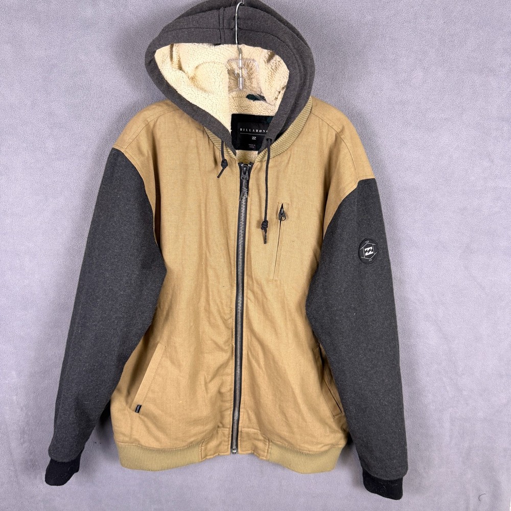 BILLABONG Mens Hoodie Size XL Canvas Fleece  Jacket Sherpa Lined EUC Wool Blend