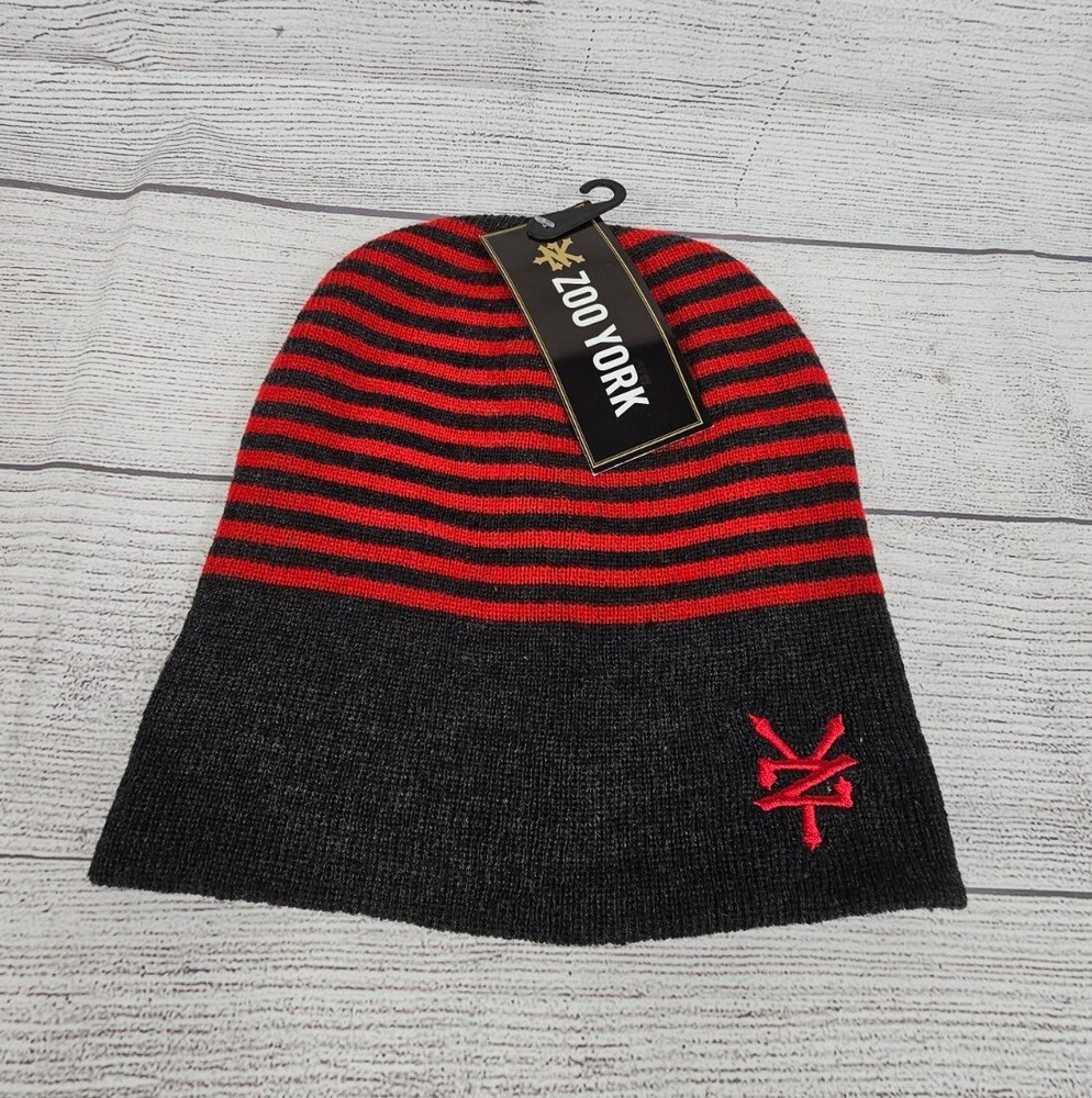 Zoo York Red & Dark Gray Striped Knit Beanie Men's One Size