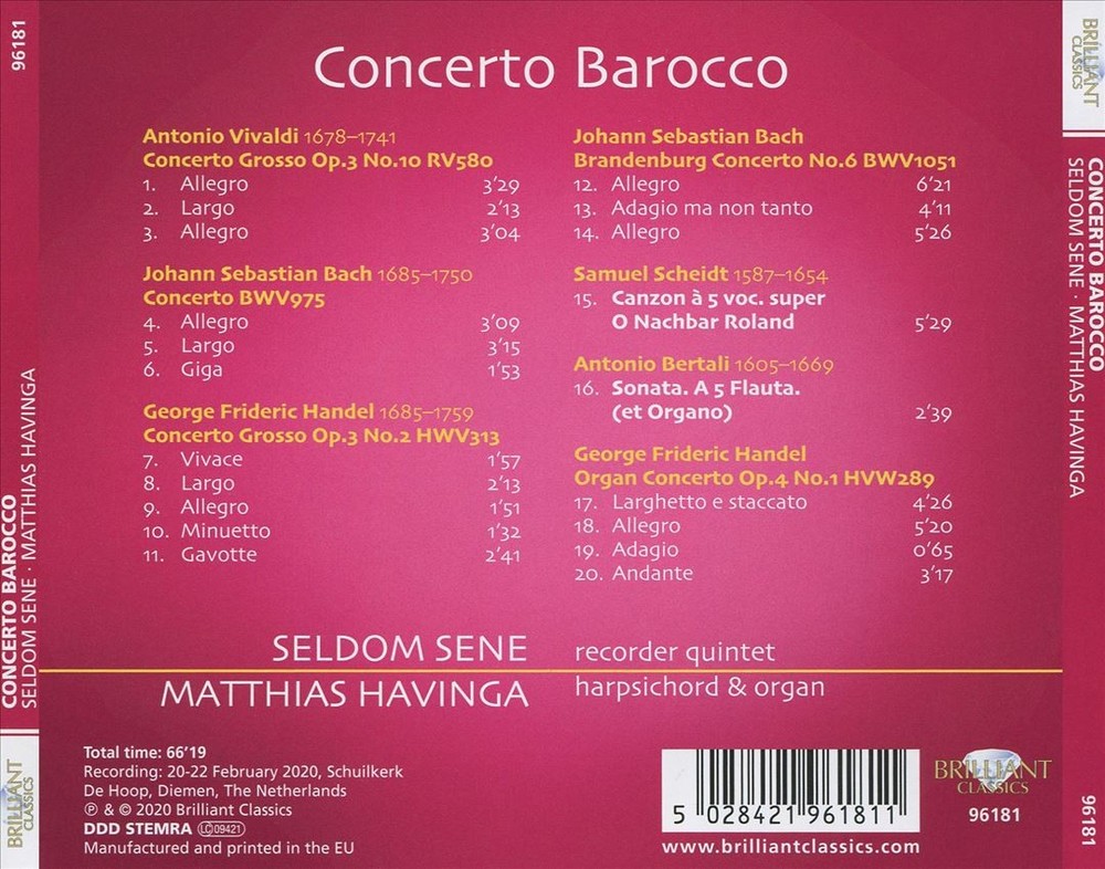 Seldom Sene / Matthias Havinga Concerto Barocco New Cd