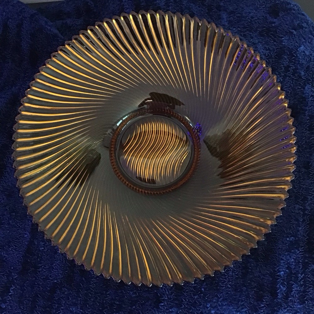 Vintage Amber Sawtooth Swirl Edging Glass Bowl - France Circa 1970