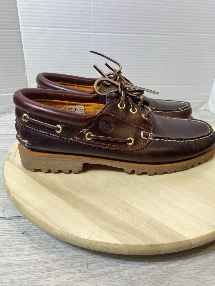 Timberland Authentic Mens 3 Eye Lug Handsewn Boat Shoe Burgundy  6501A ,10.5 M