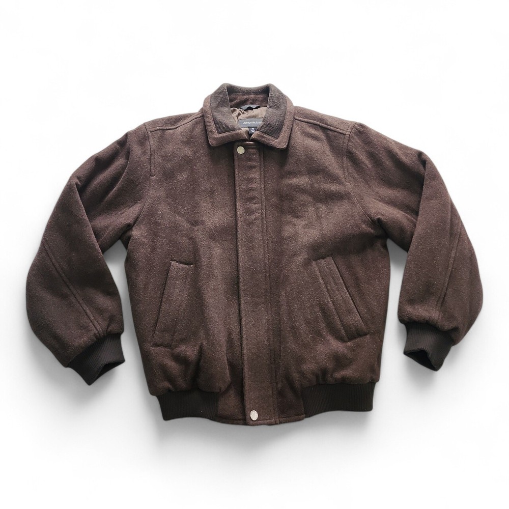 Vtg London Fog Brown Wool Jacket Full Zip Snap Mens Size Medium EUC Bomber