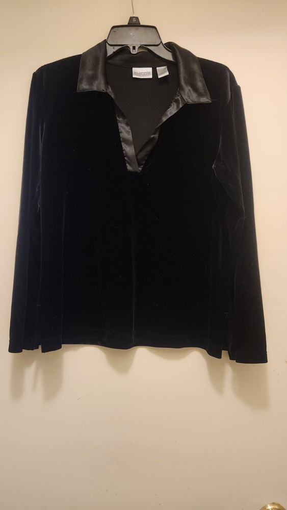 Chico's Women's Black Velvet Long Sleeve Shirt, Size 1
