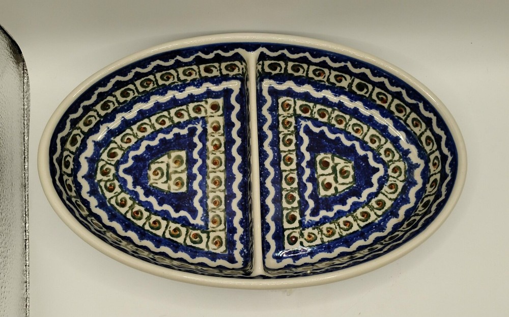 Boleslawiec Polish Pottery Divided Serving Dish 11 By 7 Inches