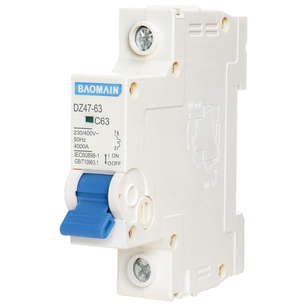 Baomain Miniature Circuit Breaker Single-Pole 63A DZ47-63 C63 400VAC, DIN Rai...