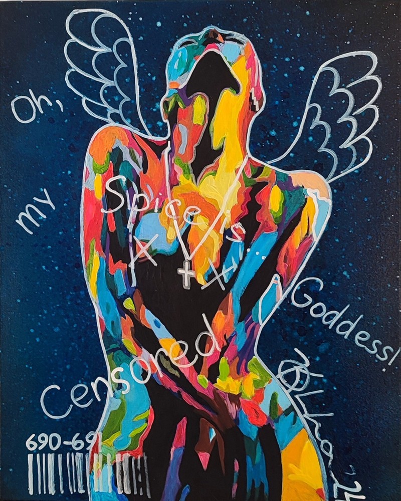 acrylic painting on canvas hand painted pop art with abstract woman portrait-image